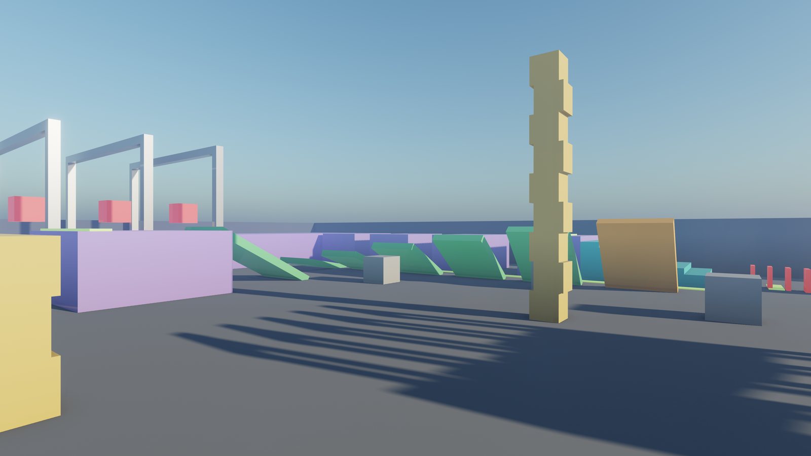 A tall tower of stacked crates